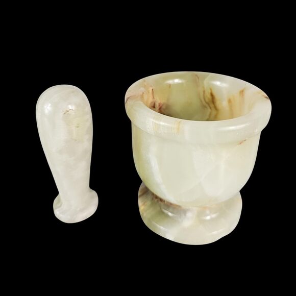 Mortar and Pestle, onyx green marble  herbs, spices, nuts grinder gift for her - Picture 7 of 12